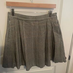 Brown and Cream Pleated Mini Skater Skirt